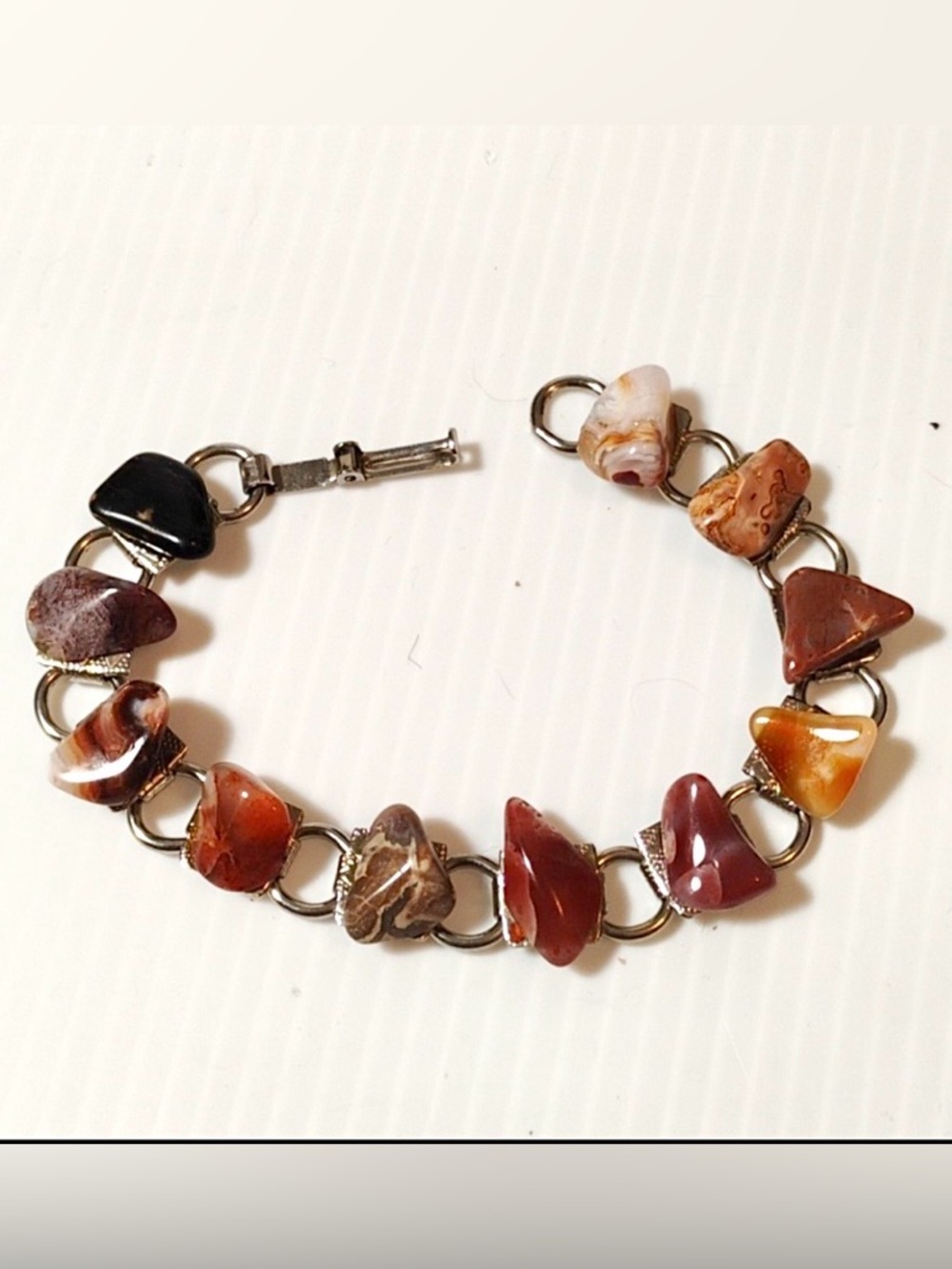Agate Bracelet Semi Precious Gemstones in Browns, Oranges & Red Earth Tones.
